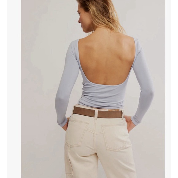 Intimately Free People Low Back Seamless Long Sleeve Lunar Rock Grey M/L NWT - Picture 7 of 7